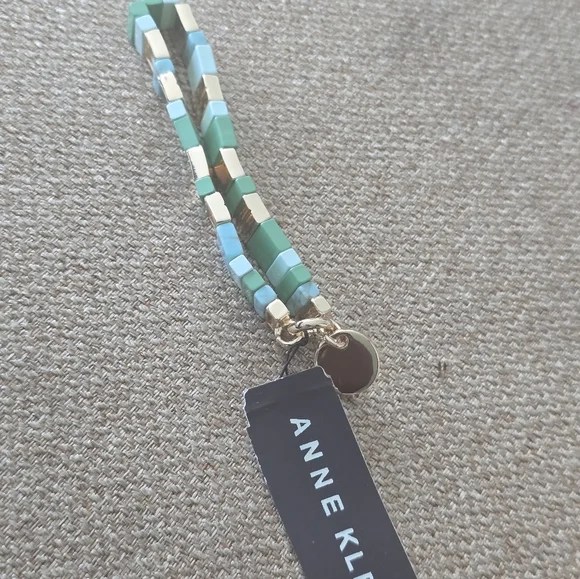 $38 Anne Klein Women Elegant Green Gold Bracelet Elastic New - Picture 7 of 8